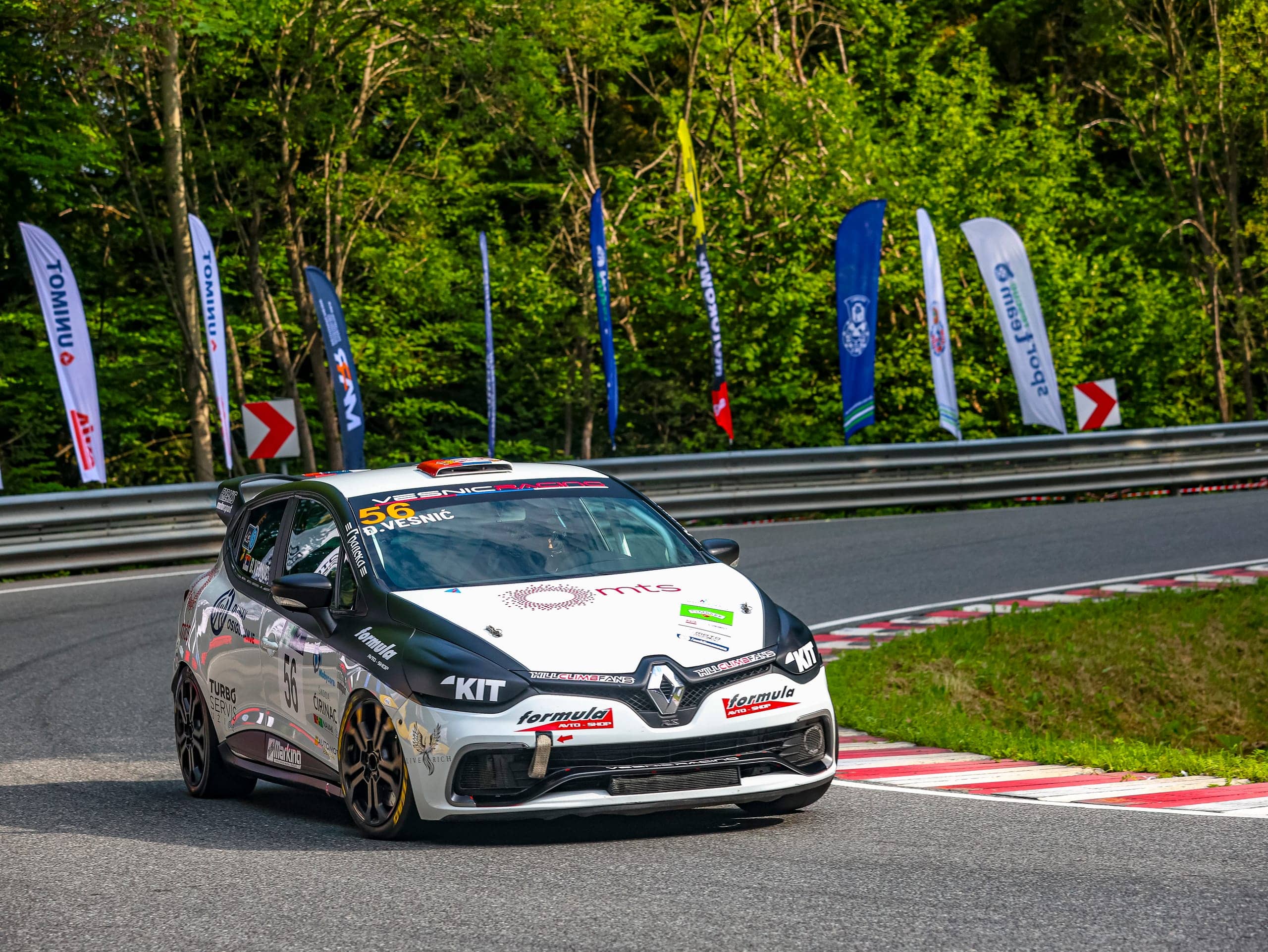 Clio #56 u napadu na šumski desni zavoj tokom trkačke vožnje